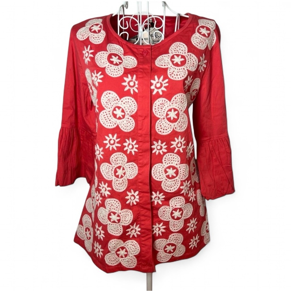 Almatrichi Madrid Spain Embroidered Flowers Balloon Sleeve Blouse/Jacket Sz 40/8